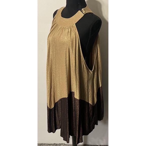 Free People Dress Womens Medium Gold Glitter Halter Swing Trapeze Mini Party - Picture 7 of 14